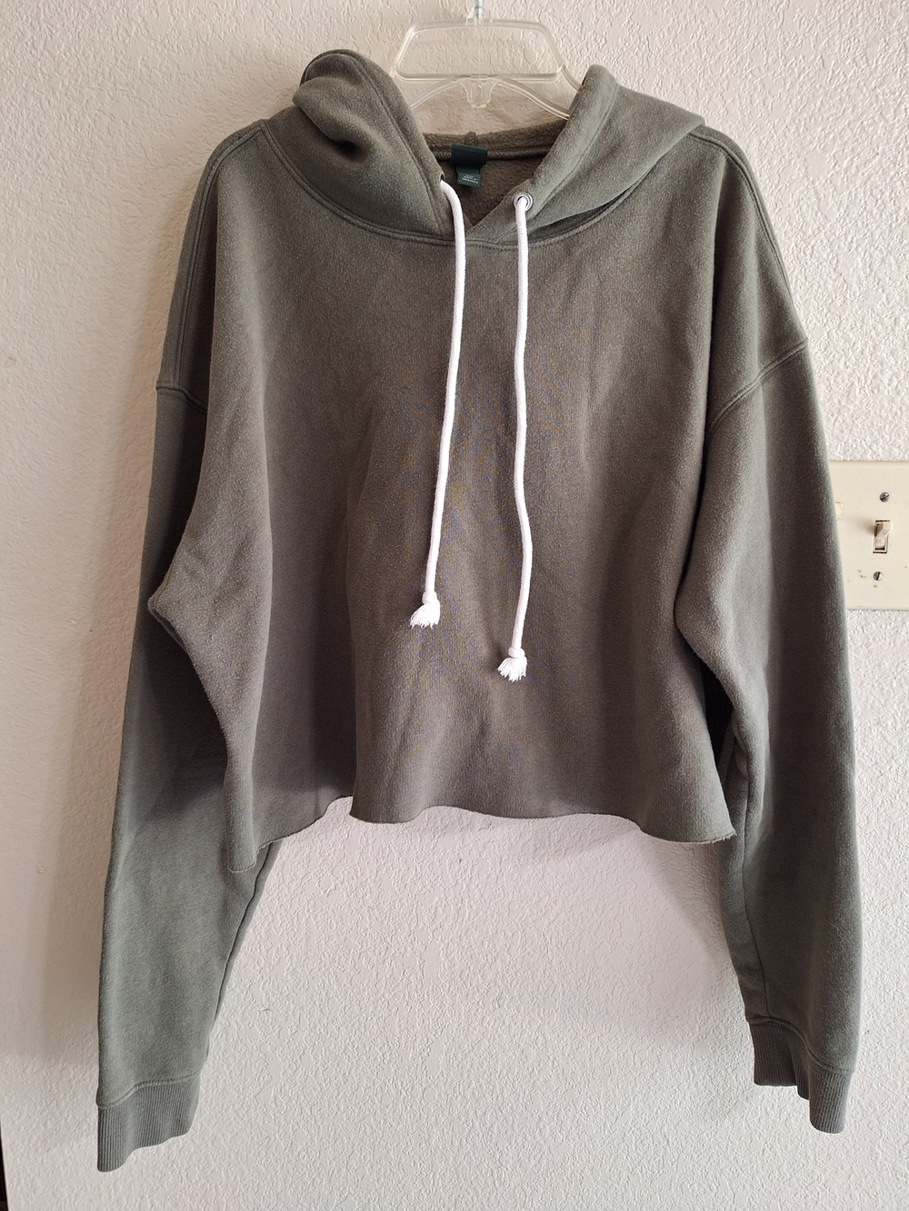 Oversized Cropped Hoodie - Olive Green - Picture 1 of 9